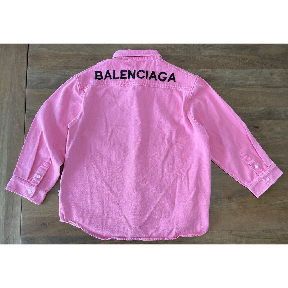 NEW Balenciaga 2020 Women Large Oversized Logo Signature Pink Denim Jacket Adult